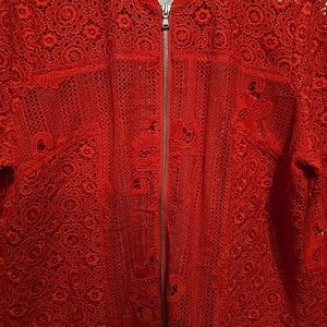 Chico's Vibrant Red Lace Detail Top